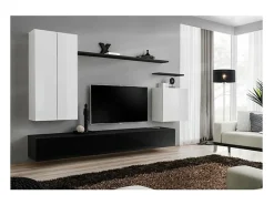 Conjunto de móveis para sala de estar coleção SWITCH II, design, cores branco e preto brilhante.