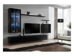 Conjunto de móveis para sala de estar SWITCH XII, design de parede, na cor preto brilhante.
