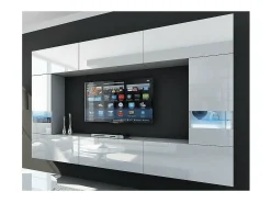Conjunto de móveis para sala de estar brancos, da coleção CEPTO XXIX, suspensos. 249cm, 8 móveis, com LEDs, modulares.