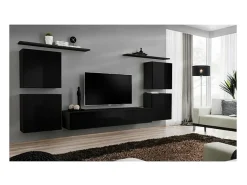 Conjunto de móveis para sala de estar SWITCH IV, design moderno, na cor preto brilhante.