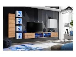 Conjunto de móveis para sala de estar SWITCH XXVI, design em carvalho e branco.