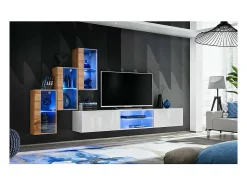 Conjunto de móveis para sala de estar SWITCH XXII, design em carvalho e branco.