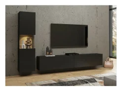 Conjunto de móveis para TV e vitrine coleção EVA. Cor preta e carvalho.
