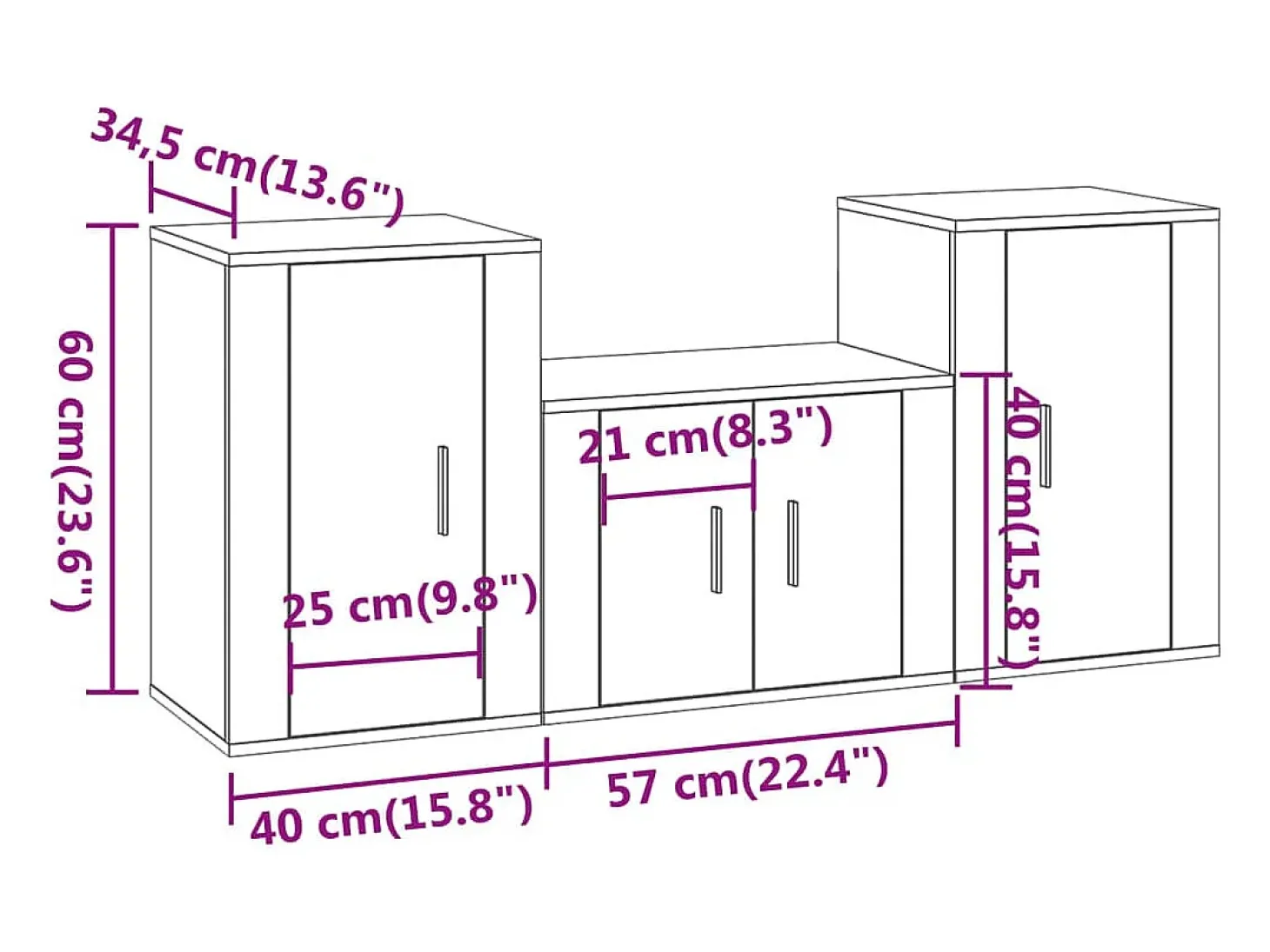 Conjunto de móveis Sonoma de madeira engenheirada com 3 peças (armário aparador suporte para TV sala de estar quarto sala de TV) - 02_0024637
