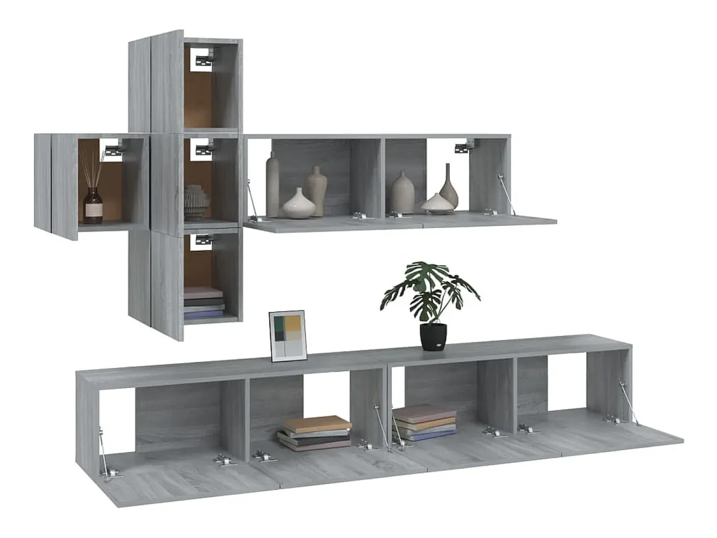 Conjunto de móveis Sonoma de madeira engenheirada com 7 peças (armário aparador suporte para TV sala de estar quarto sala de TV) - 02_0025217