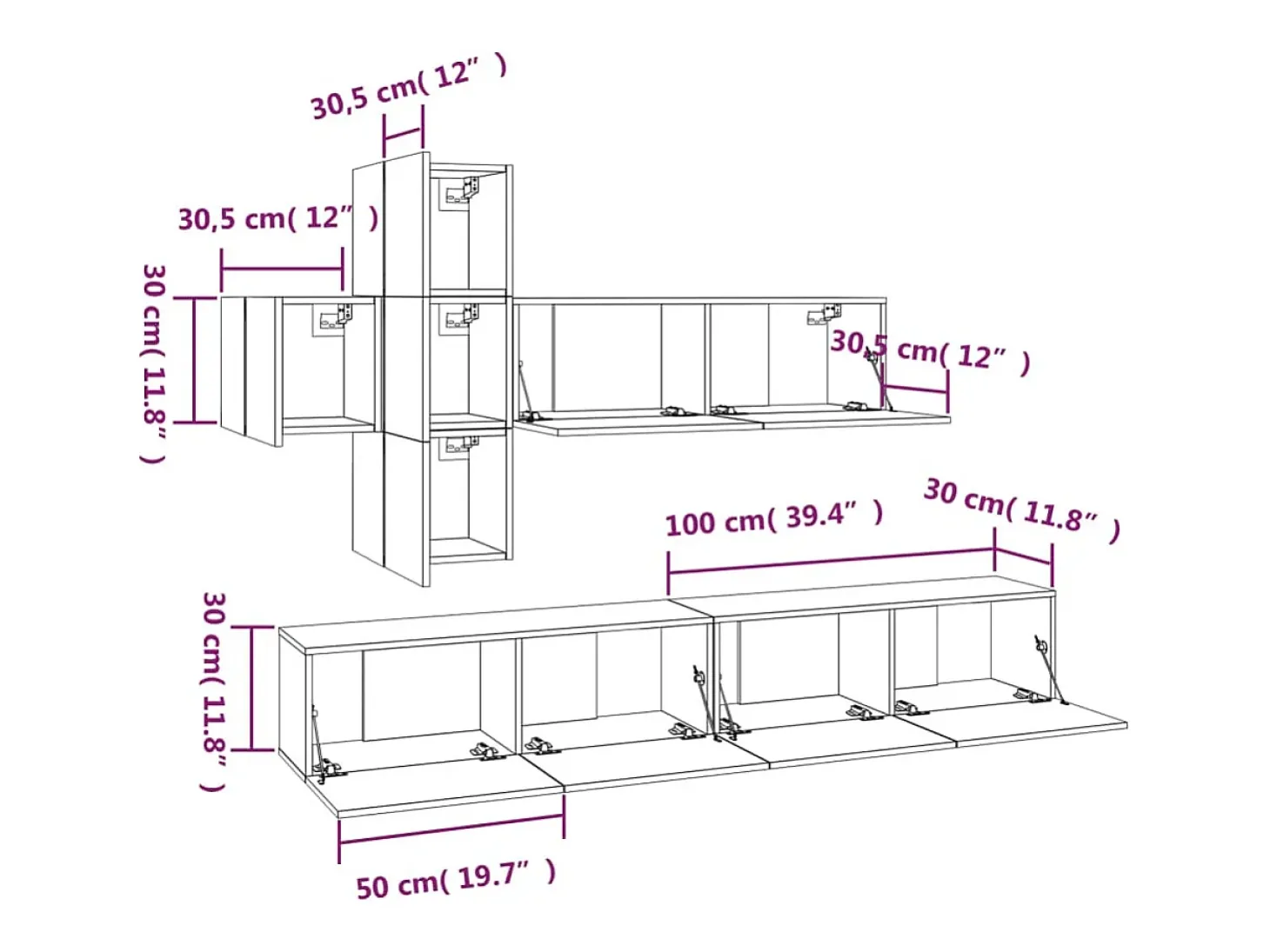 Conjunto de móveis Sonoma de madeira engenheirada com 7 peças (armário aparador suporte para TV sala de estar quarto sala de TV) - 02_0025217