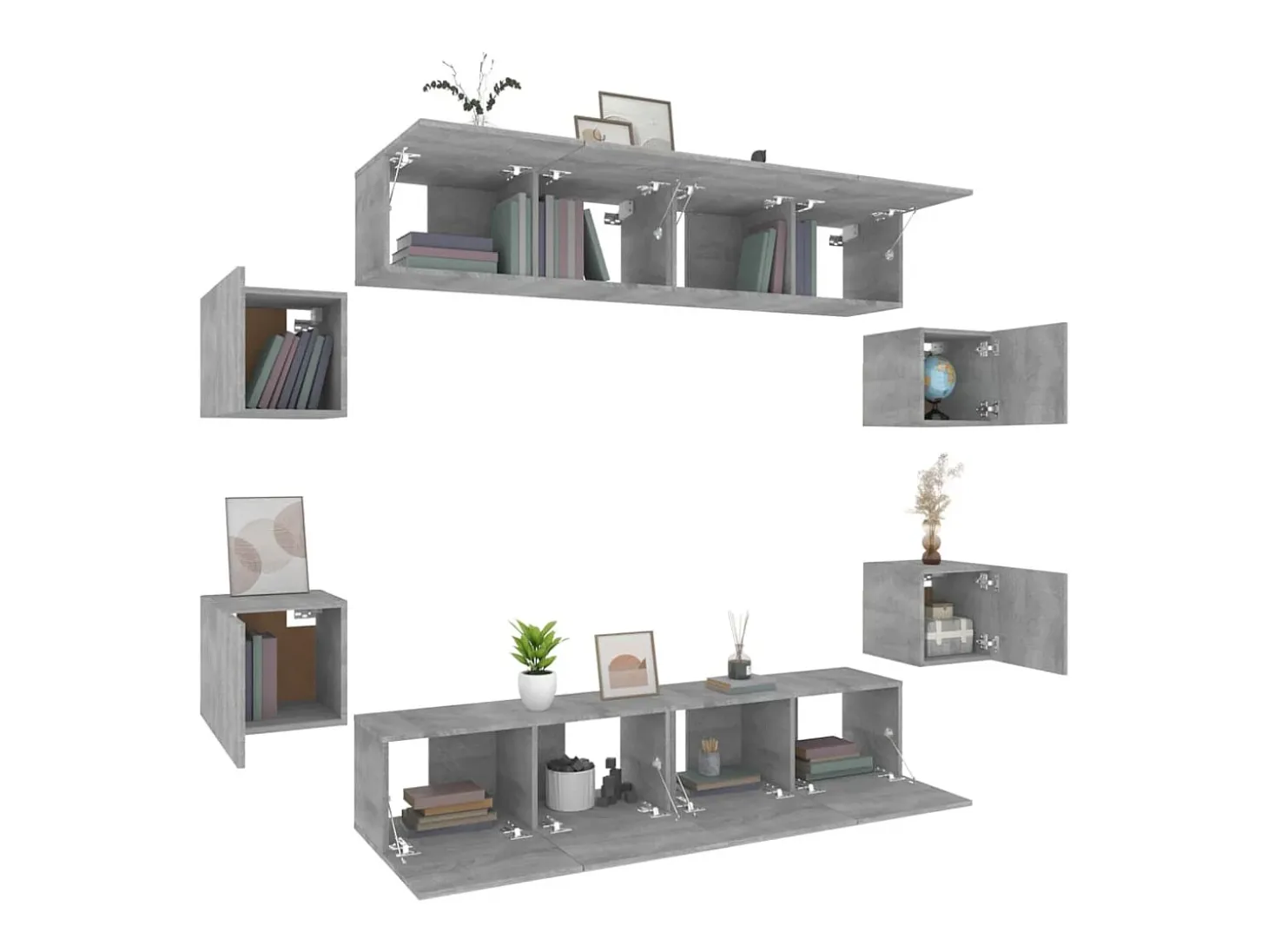 Conjunto de móveis Sonoma de 8 peças em madeira engenheirada (armário aparador suporte para TV sala de estar quarto sala de TV) na cor cinza (02_0025327)