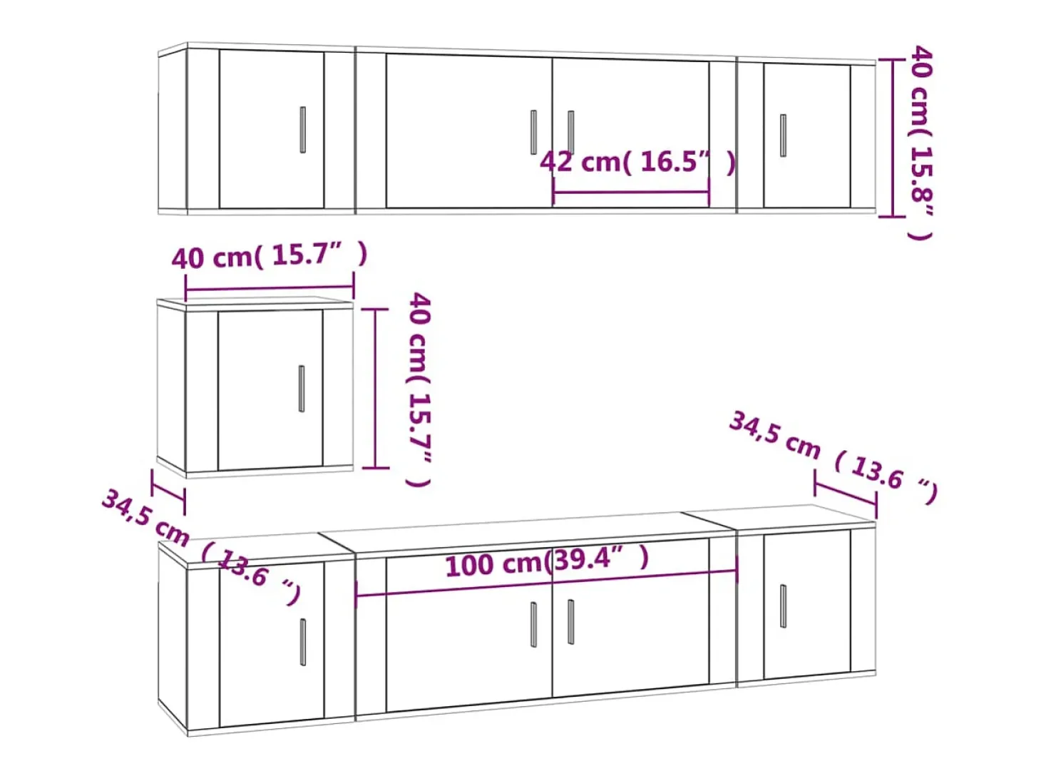 Conjunto de móveis Sonoma de madeira engenheirada com 7 peças (armário aparador suporte para TV sala de estar quarto sala de TV) - 02_0025214