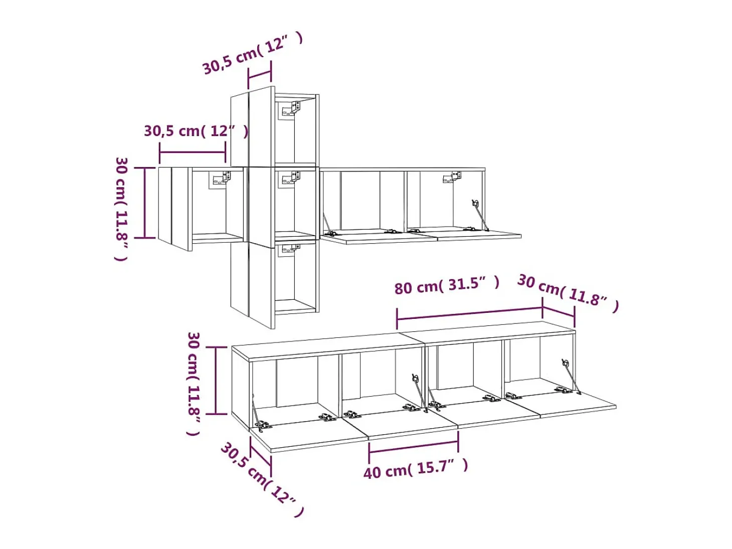 Conjunto de móveis Sonoma de madeira engenheirada com 7 peças (armário aparador suporte para TV sala de estar quarto sala de TV) - 02_0025213