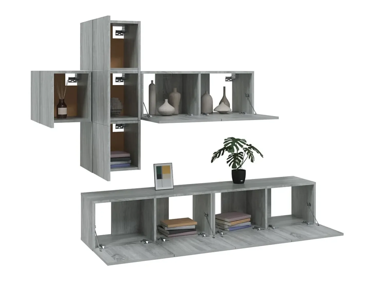 Conjunto de móveis Sonoma de madeira engenheirada com 7 peças (armário aparador suporte para TV sala de estar quarto sala de TV) - 02_0025213