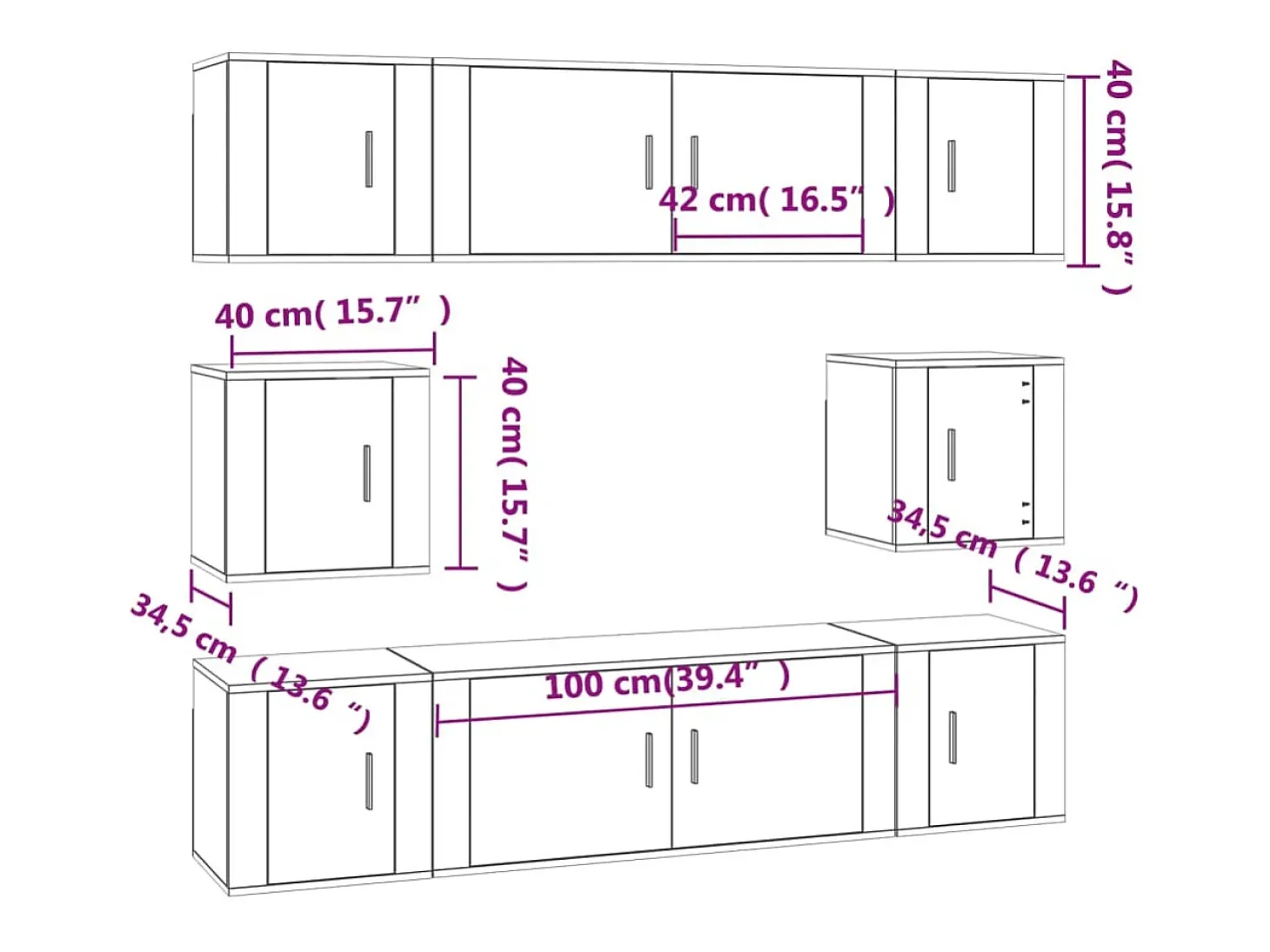 Conjunto de móveis Sonoma de 8 peças em madeira engenheirada (armário aparador suporte para TV sala de estar quarto sala de TV) - 02_0025323
