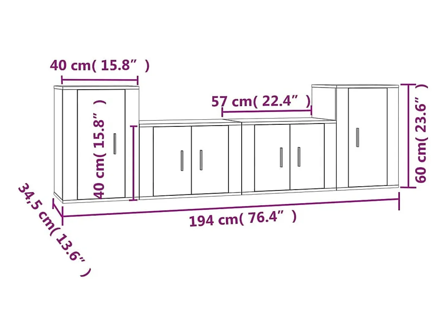 Conjunto de móveis Sonoma de madeira engenheirada com 4 peças (armário aparador suporte para TV sala de estar quarto sala de TV) - 02_0024849
