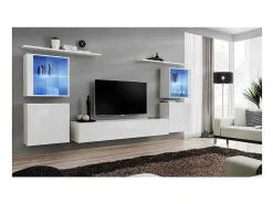 Conjunto de móveis suspensos design para sala de estar coleção SWITCH XIV, na cor branco brilhante.