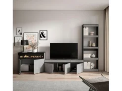Conjunto de móveis TV, 310x35x186cm, Para televisores até 65", Lareira eléctrica, Cimento