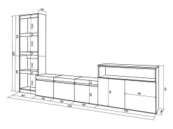 Conjunto de móveis TV, 310x35x186cm, Para televisores até 65", Estante para TV, Cimento