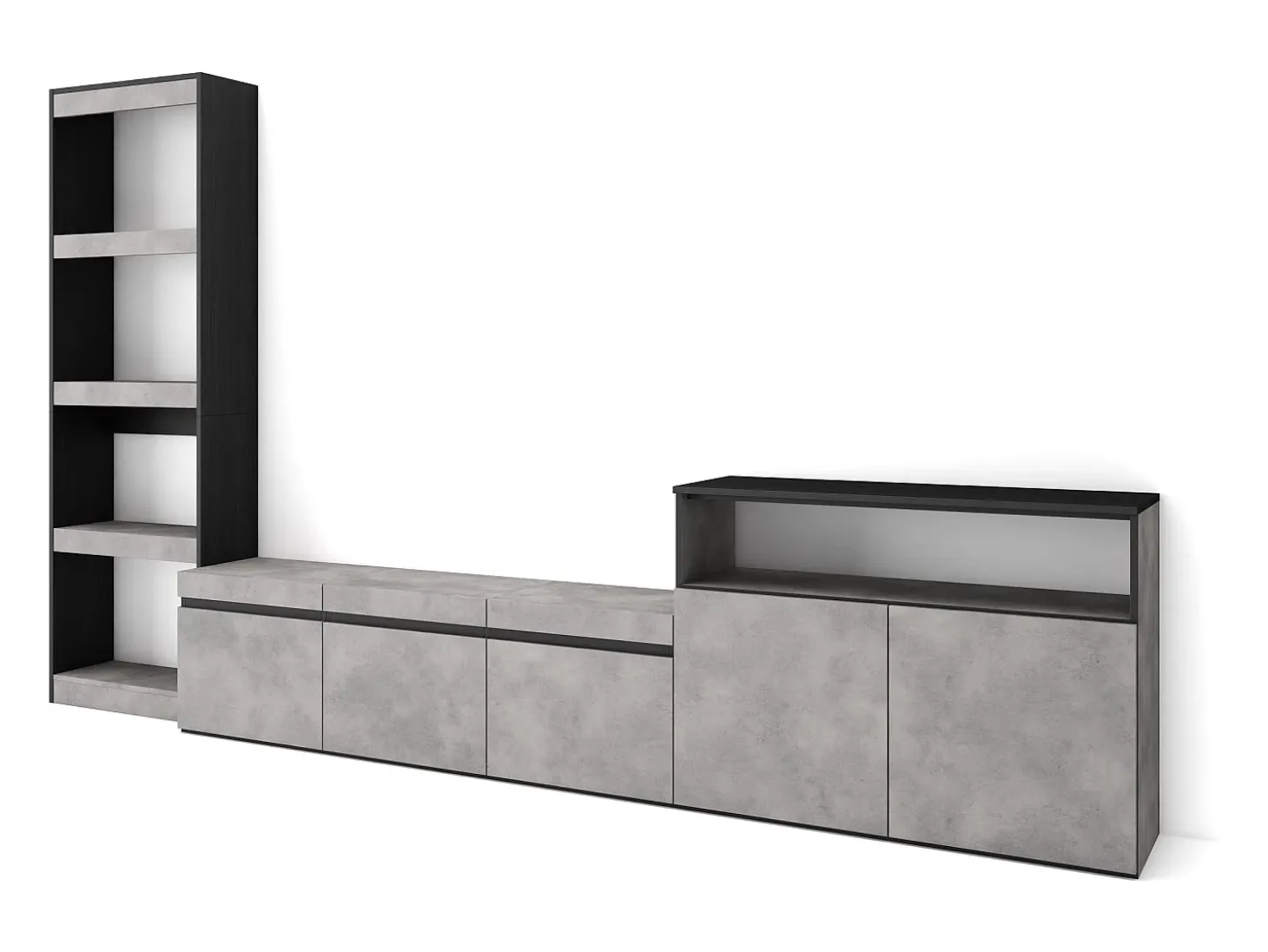 Conjunto de móveis TV, 310x35x186cm, Para televisores até 65", Estante para TV, Cimento