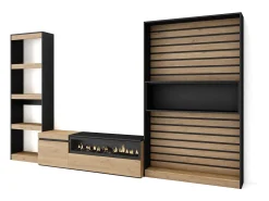 Conjunto de móveis TV, 320x35x186cm, Lareira eléctrica, Carvahlo e preto