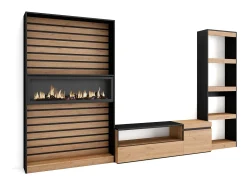 Conjunto de móveis TV, 320x35x186cm, Lareira eléctrica, Carvahlo e preto