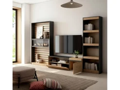 Conjunto de móveis TV, 320x35x186cm, Lareira eléctrica, Carvahlo e preto