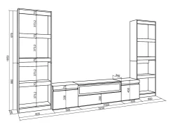 Conjunto de móveis TV, 320x35x186cm, Para televisores até 80", Lareira eléctrica, Cimento