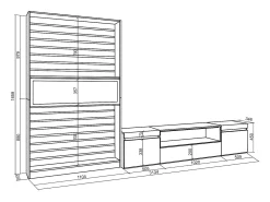 Conjunto de móveis TV, 310x35x186cm, Para televisores até 80", Lareira eléctrica, Carvahlo e preto