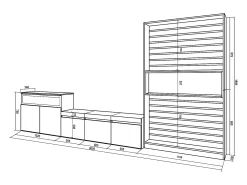 Conjunto de móveis TV, 360x35x186cm, Para televisores até 65", Lareira eléctrica, Branco e preto