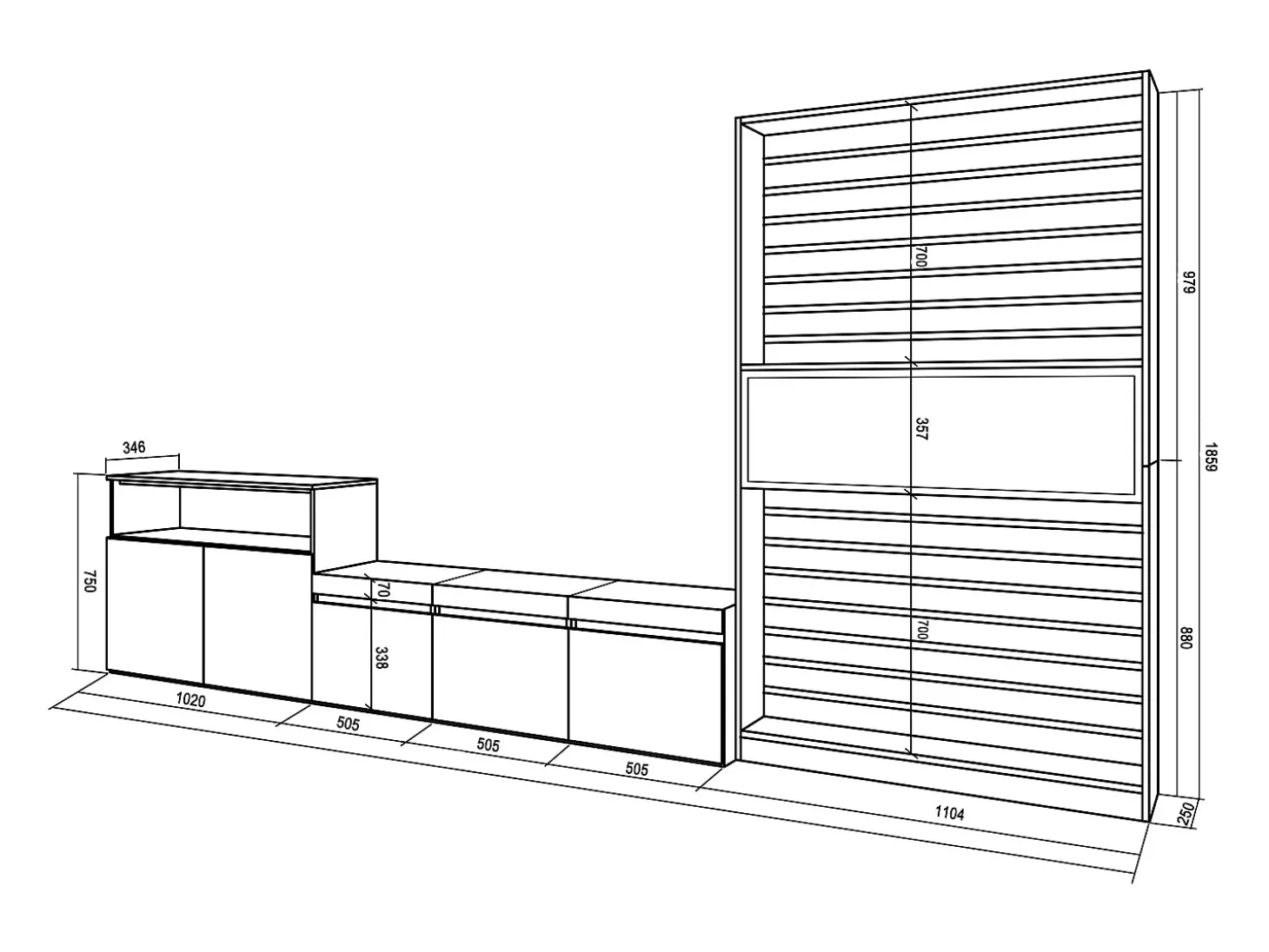 Conjunto de móveis TV, 360x35x186cm, Para televisores até 65", Lareira eléctrica, Carvahlo e preto