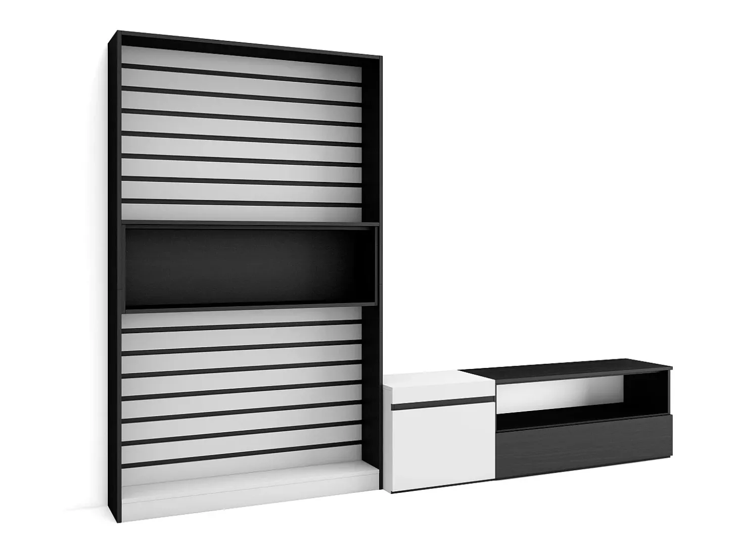 Conjunto de móveis TV, 260x35x186cm, Para televisores até 65", Estante para TV, Branco e preto