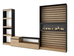 Conjunto de móveis TV, 320x35x186cm, Lareira eléctrica, Carvahlo e preto