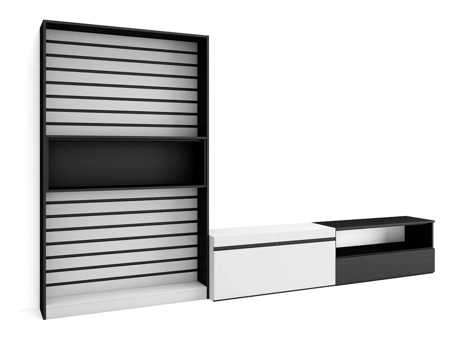 Conjunto de móveis TV, 310x35x186cm, Para televisores até 80", Estante para TV, Branco e preto