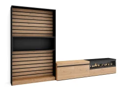 Conjunto de móveis TV, 310x35x186cm, Para televisores até 80", Lareira eléctrica, Carvahlo e preto