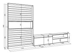 Conjunto de móveis TV, 310x35x186cm, Para televisores até 80", Estante para TV, Carvahlo e preto