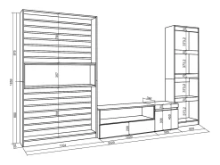 Conjunto de móveis TV, 320x35x186cm, Estante para TV, Carvahlo e preto