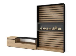 Conjunto de móveis TV, 260x35x186cm, Para televisores até 65", Lareira eléctrica, Carvahlo e preto