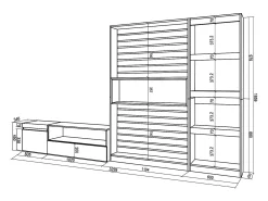 Conjunto de móveis TV, 320x35x186cm, Estante para TV, Carvahlo e preto