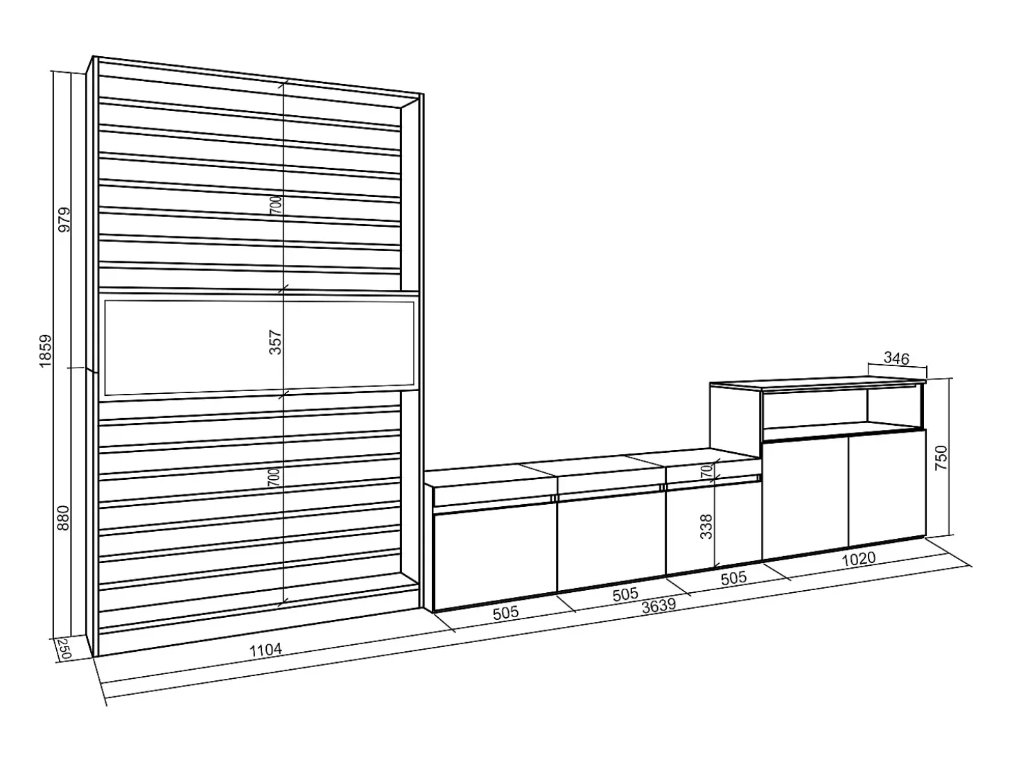 Conjunto de móveis TV, 360x35x186cm, Para televisores até 65", Lareira eléctrica, Carvahlo e preto