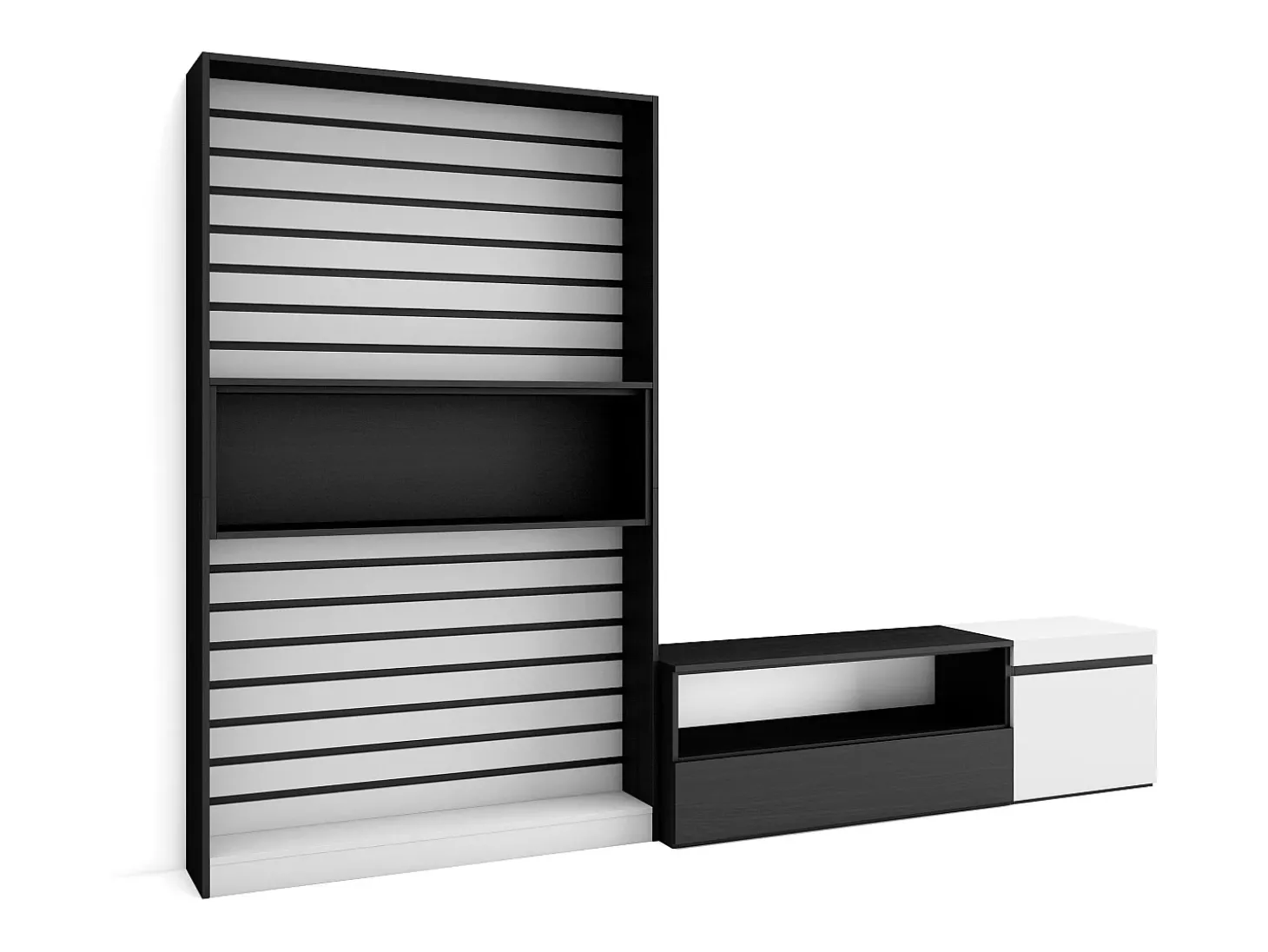 Conjunto de móveis TV, 260x35x186cm, Para televisores até 65", Estante para TV, Branco e preto