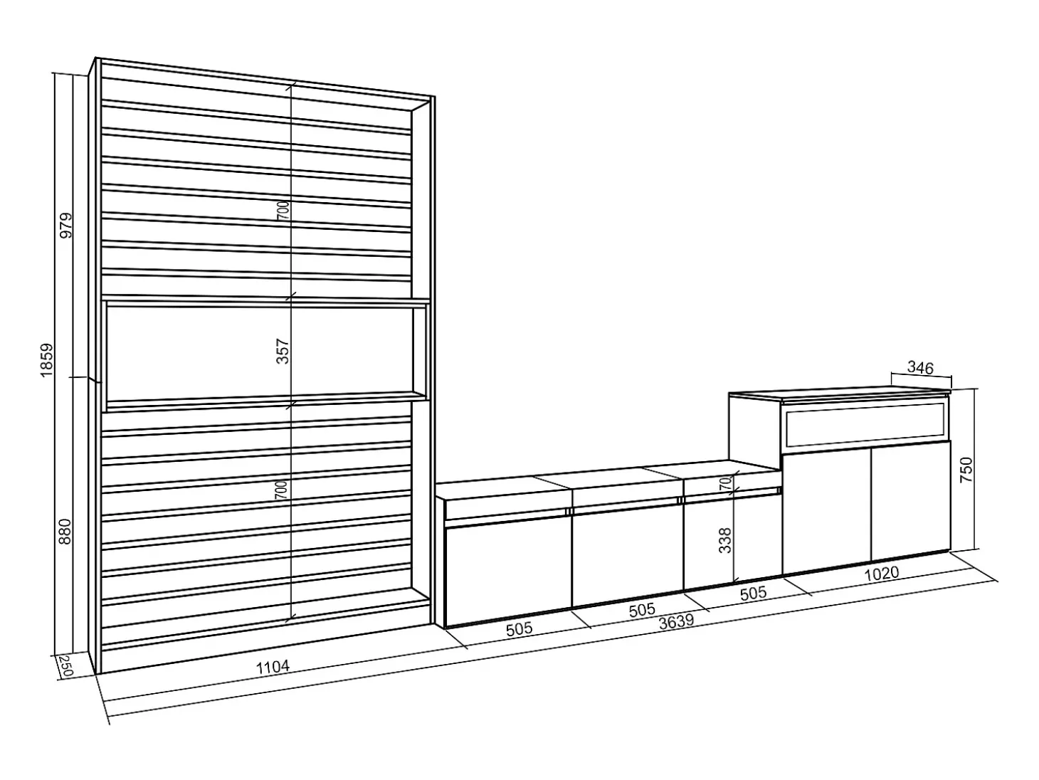 Conjunto de móveis TV, 360x35x186cm, Para televisores até 65", Lareira eléctrica, Carvahlo e preto