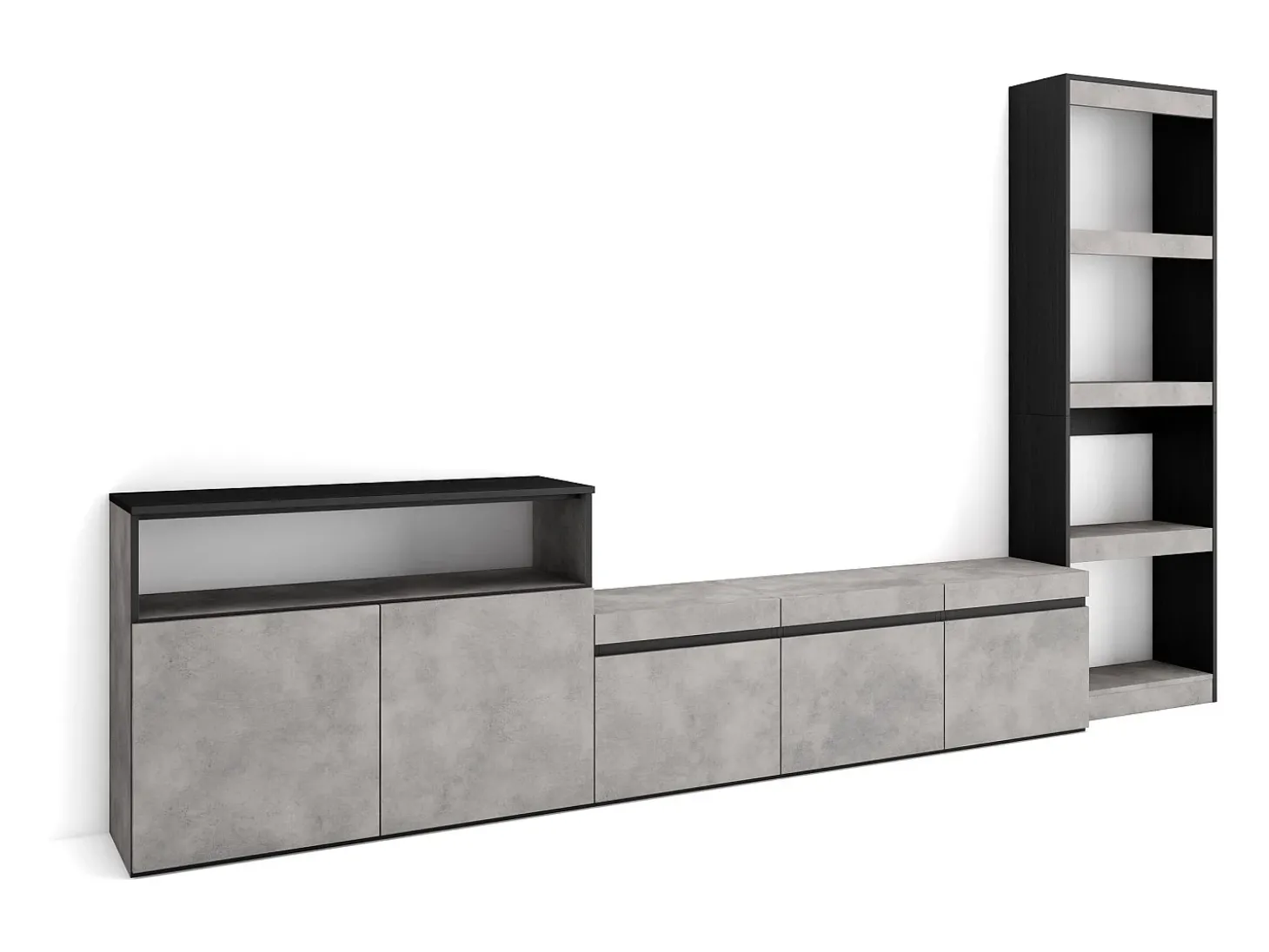 Conjunto de móveis TV, 310x35x186cm, Para televisores até 65", Estante para TV, Cimento