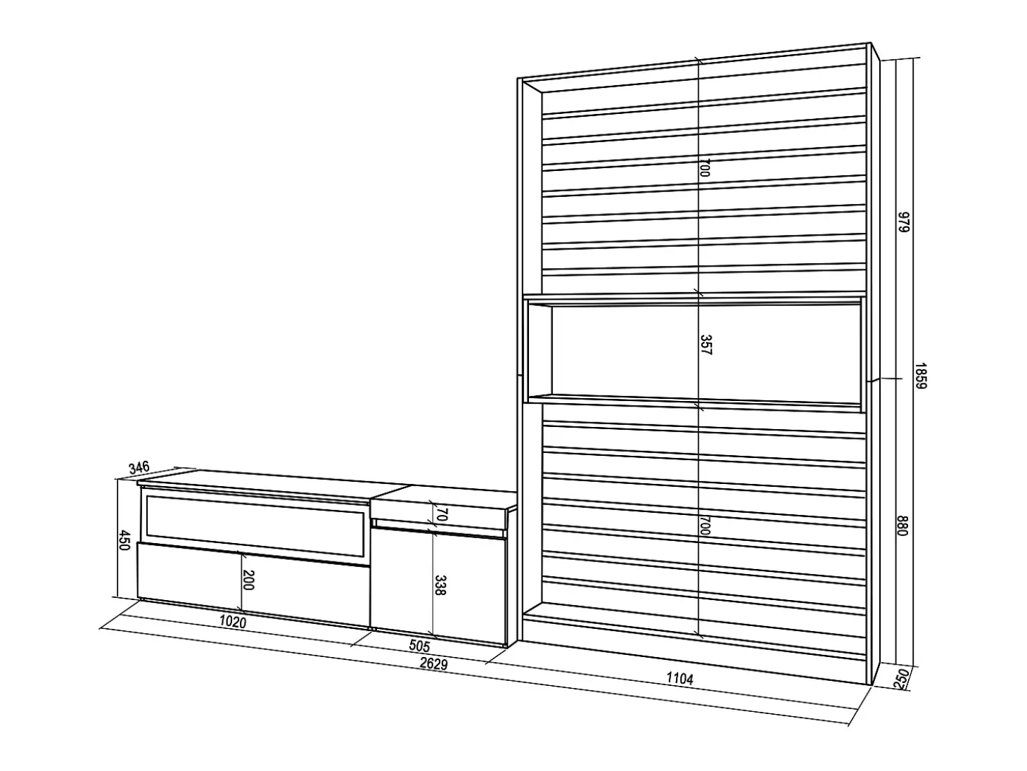 Conjunto de móveis TV, 260x35x186cm, Para televisores até 65", Lareira eléctrica, Carvahlo e preto
