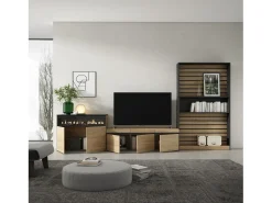 Conjunto de móveis TV, 360x35x186cm, Para televisores até 65", Lareira eléctrica, Carvahlo e preto