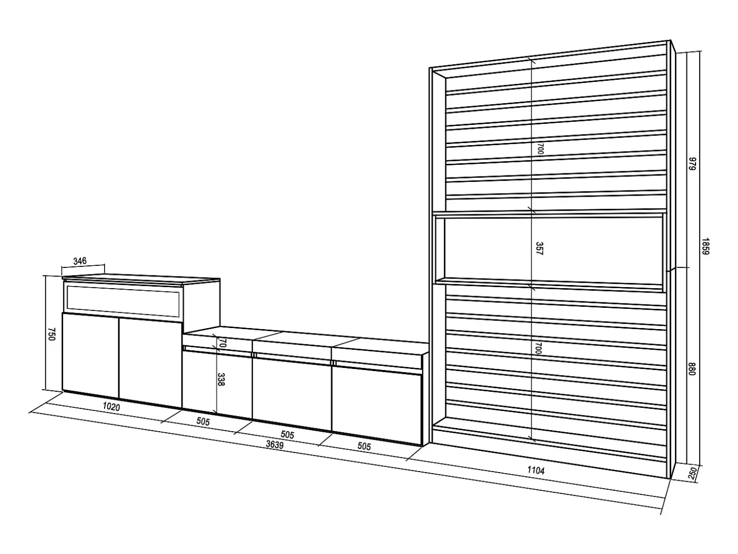 Conjunto de móveis TV, 360x35x186cm, Para televisores até 65", Lareira eléctrica, Carvahlo e preto