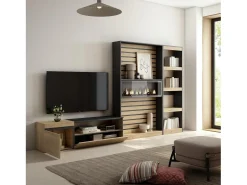 Conjunto de móveis TV, 320x35x186cm, Lareira eléctrica, Carvahlo e preto