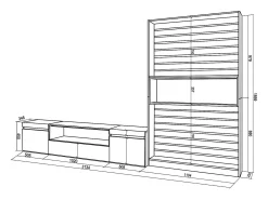 Conjunto de móveis TV, 310x35x186cm, Para televisores até 80", Estante para TV, Branco e preto