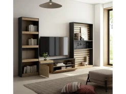Conjunto de móveis TV, 320x35x186cm, Estante para TV, Carvahlo e preto
