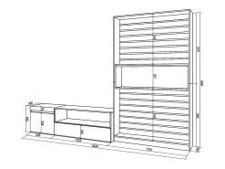 Conjunto de móveis TV, 260x35x186cm, Para televisores até 65", Estante para TV, Branco e preto