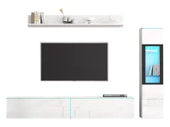 Conjunto de móvel de TV 3 peças - Móvel de TV + vitrina de parede + prateleira de parede - con iluminação LED - Branco