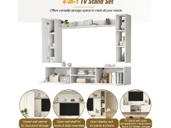 Conjunto de móvel para TV 4 peças - móvel para TV + 2 móveis de parede + prateleira de parede - 1 porta e 2 portas basculantes - branco