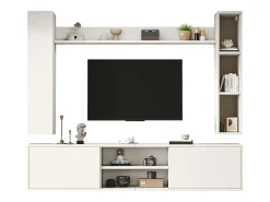 Conjunto de móvel para TV 4 peças - móvel para TV + 2 móveis de parede + prateleira de parede - 1 porta e 2 portas basculantes - branco