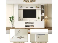 Conjunto de móvel para TV 4 peças - móvel para TV + 2 móveis de parede + prateleira de parede - 1 porta e 2 portas basculantes - branco